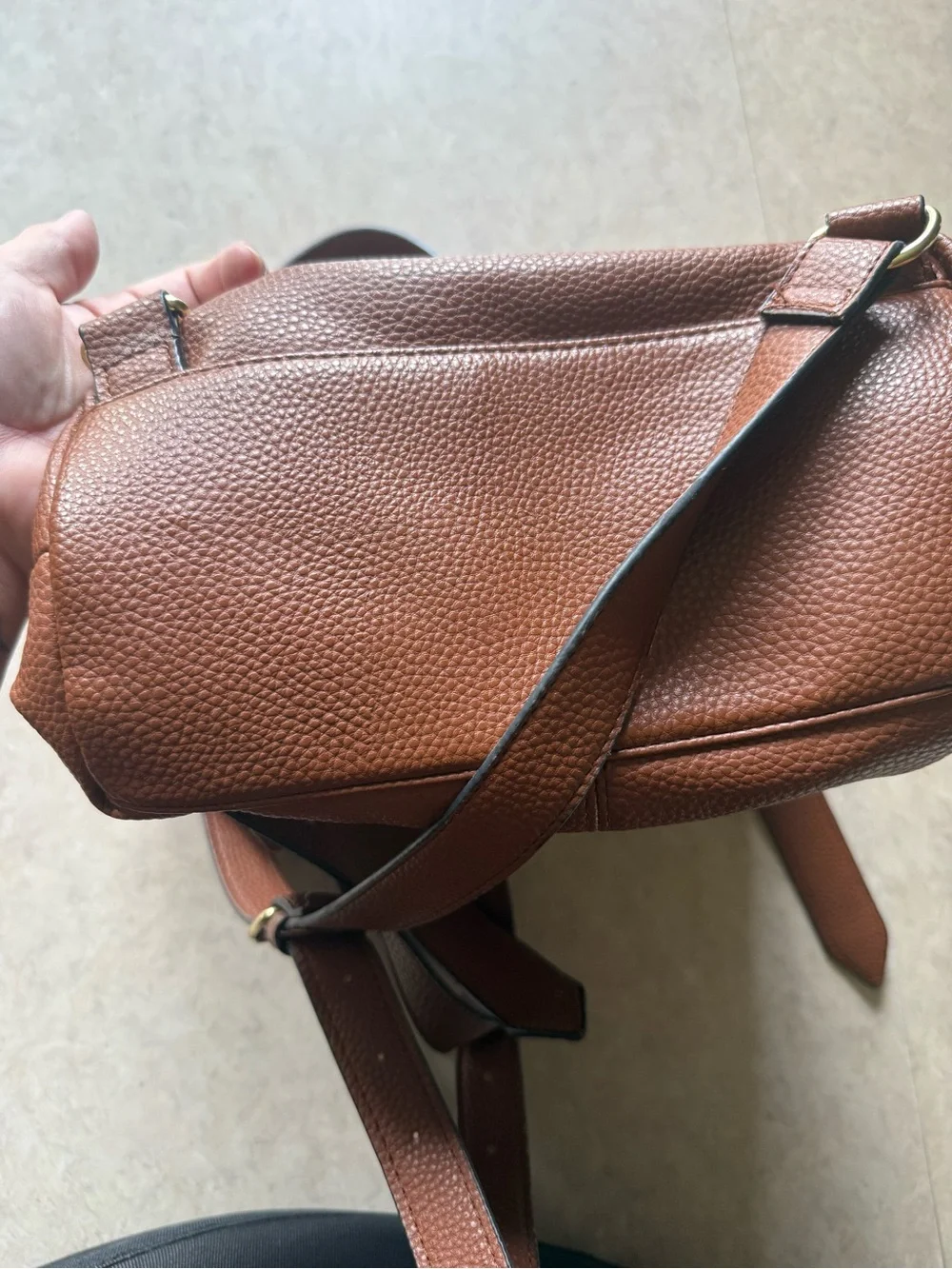 Steve Madden Tan Pebbled Leather Backpack with Gold Hardware